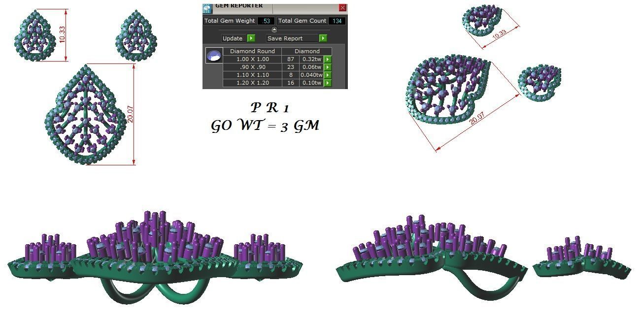 Earrings Pendant Set 3dm STL OBJ FBX Renders Details 3D print model_8