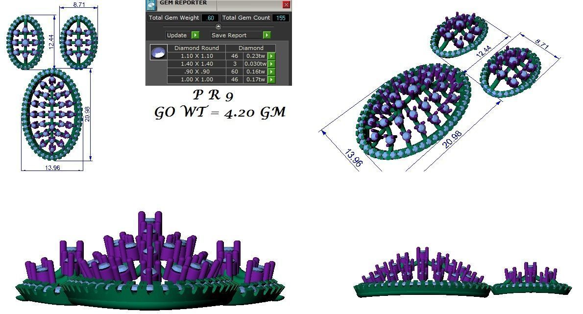 Earrings Pendant Set 3dm STL OBJ FBX Renders Details 3D print model_7
