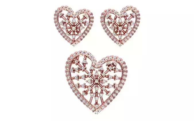 Heart Earrings Pendant Set 3dm STL OBJ FBX Renders Details