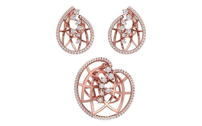 Earrings Pendant Set 3dm STL OBJ FBX Renders Details 3D print model