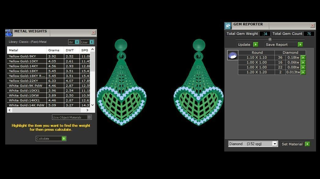 Heart Earrings Pendant Set 3dm STL OBJ FBX Renders Details 3D print model_8