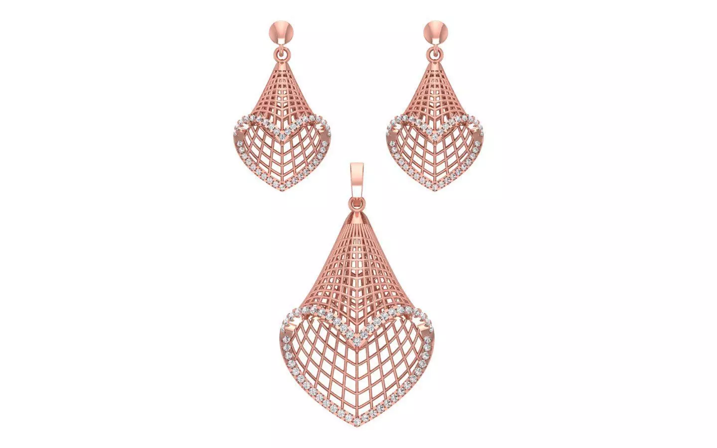 Heart Earrings Pendant Set 3dm STL OBJ FBX Renders Details 3D print model_0