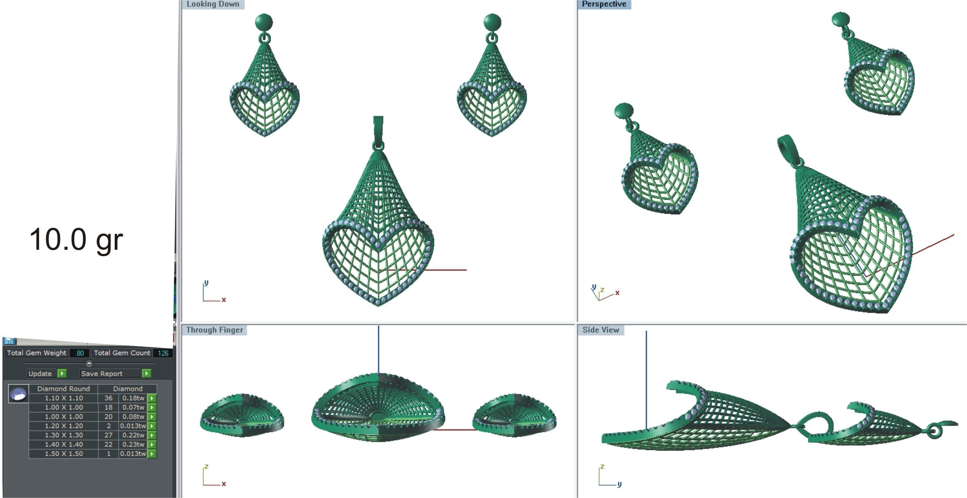 Heart Earrings Pendant Set 3dm STL OBJ FBX Renders Details 3D print model_7