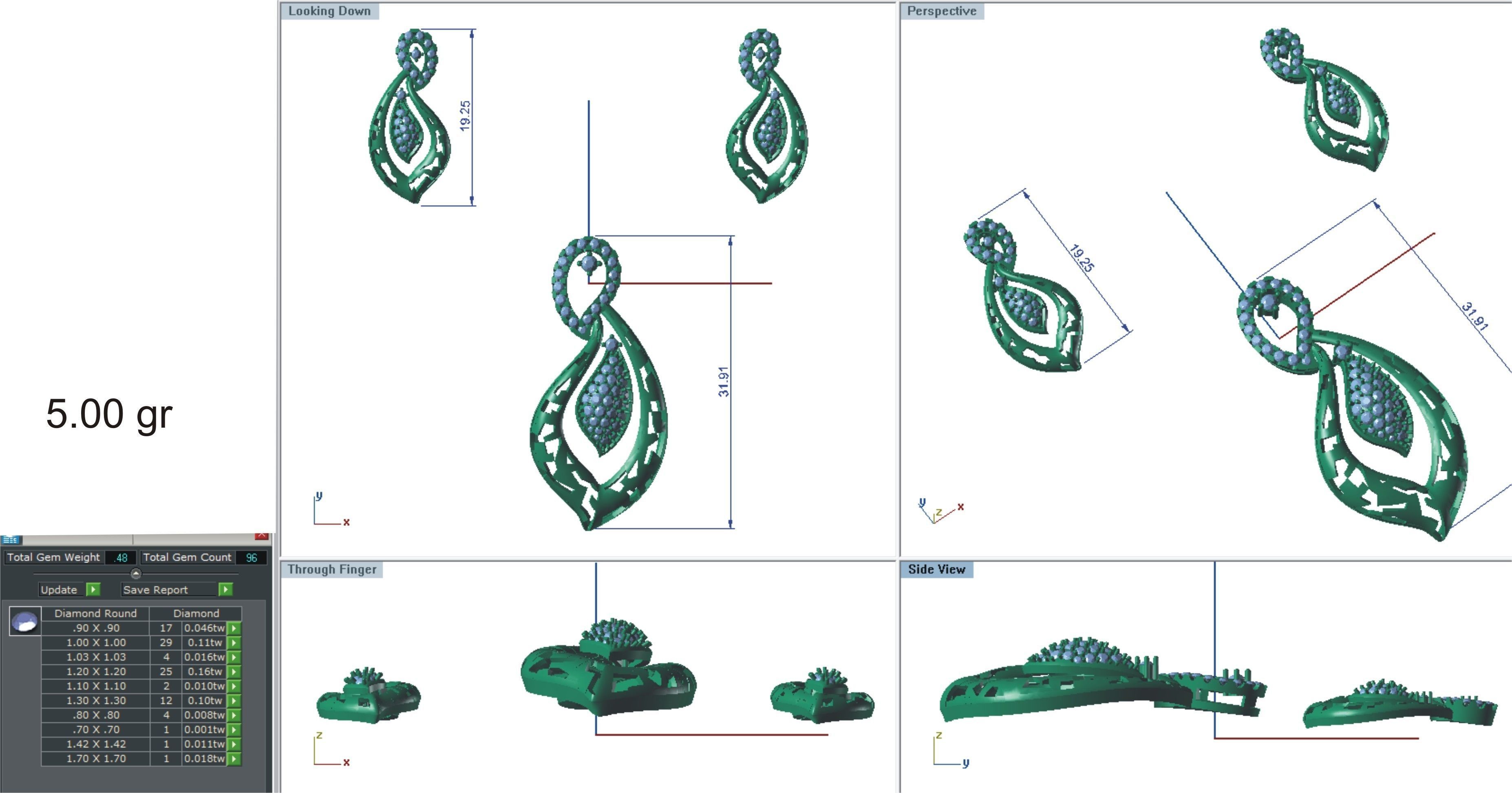 Earrings Pendant Set 3dm STL OBJ FBX Renders Details 3D print model_9