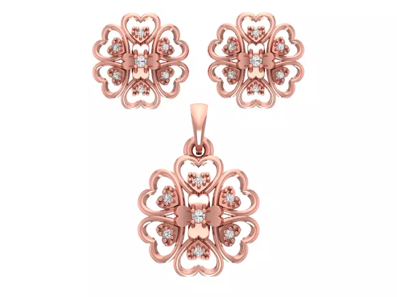 Heart Earrings Pendant Set 3dm STL OBJ FBX Renders Details 3D print model_0