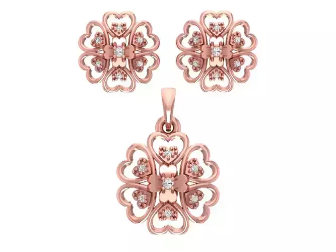 Heart Earrings Pendant Set 3dm STL OBJ FBX Renders Details