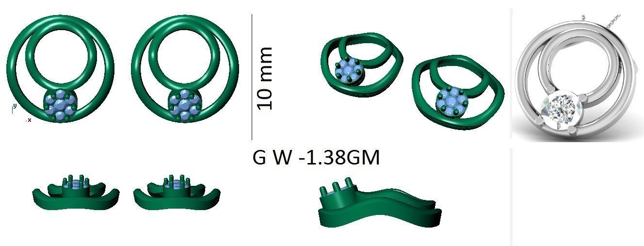 Earrings Pendant Set 3dm STL OBJ FBX Renders Details 3D print model_8