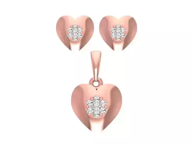 Heart Earrings Pendant Set 3dm STL OBJ FBX Renders Details