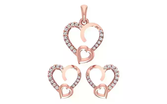 Heart Earrings Pendant Set 3dm STL OBJ FBX Renders Details