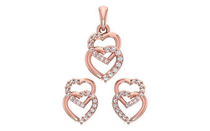 Heart Earrings Pendant Set 3dm STL OBJ FBX Renders Details 3D print model