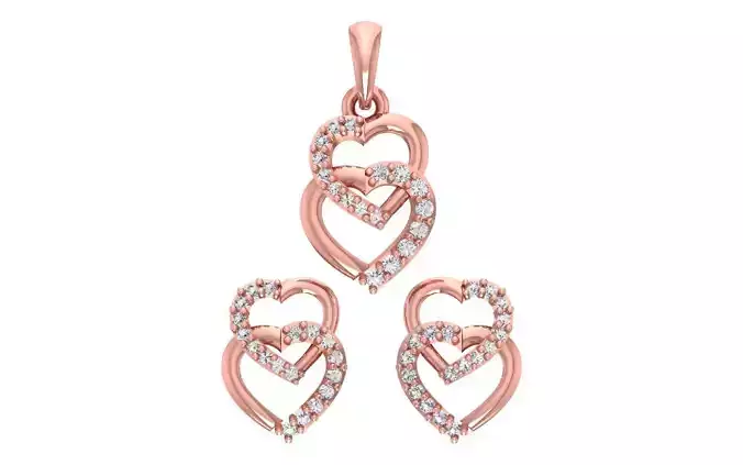 Heart Earrings Pendant Set 3dm STL OBJ FBX Renders Details