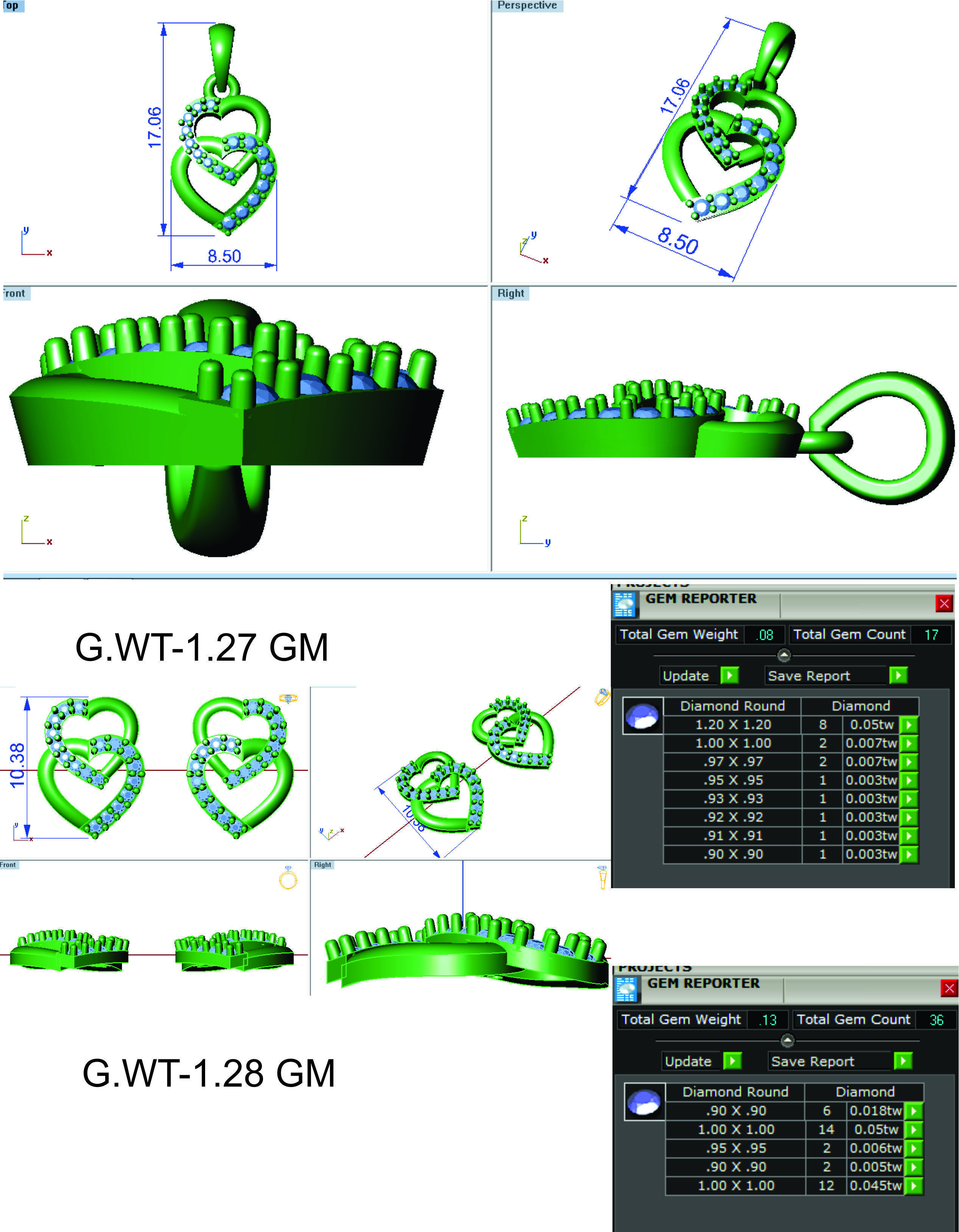 Heart Earrings Pendant Set 3dm STL OBJ FBX Renders Details 3D print model_7