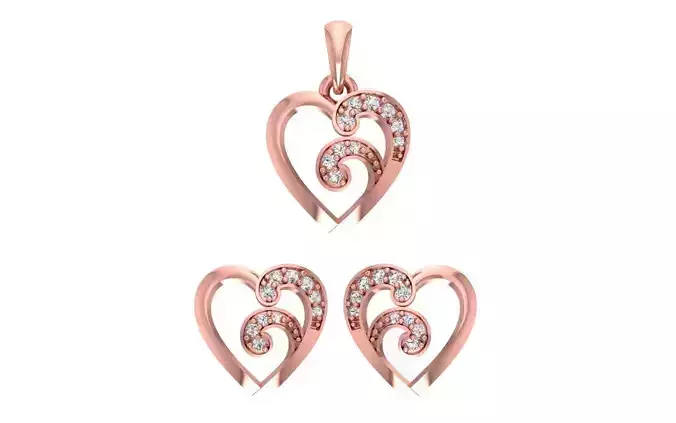 Heart Earrings Pendant Set 3dm STL OBJ FBX Renders Details