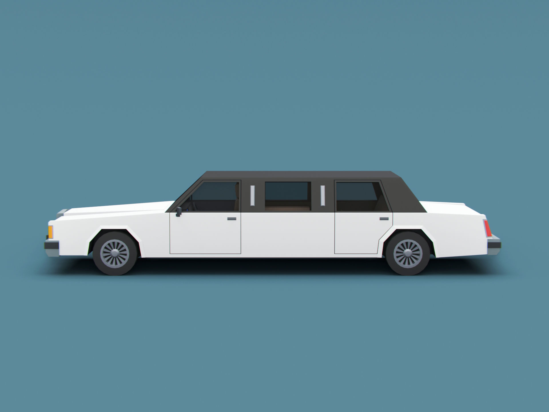 Stylized Cartoon Limousine 80s Low-poly 3D model_3