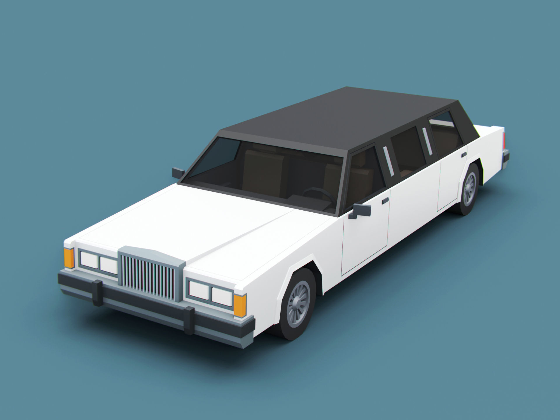 Stylized Cartoon Limousine 80s Low-poly 3D model_7