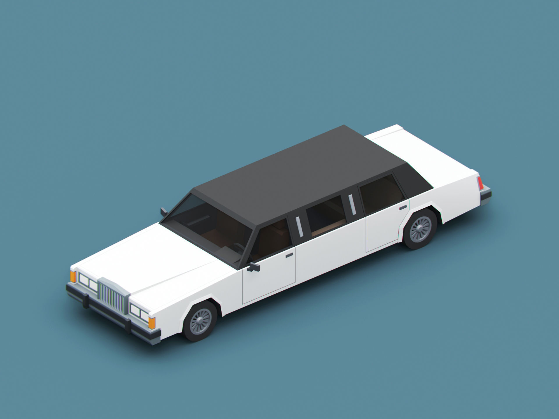 Stylized Cartoon Limousine 80s Low-poly 3D model_2