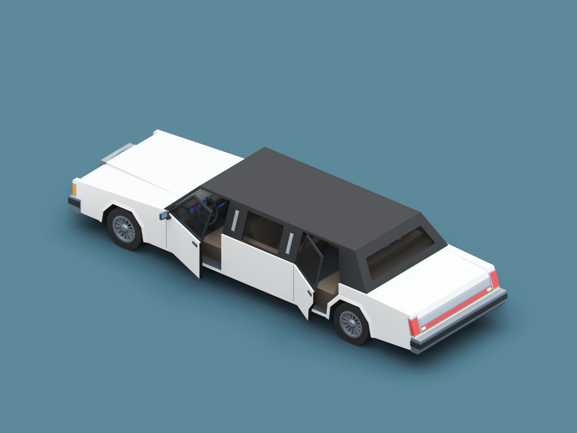Stylized Cartoon Limousine 80s Low-poly 3D model_4