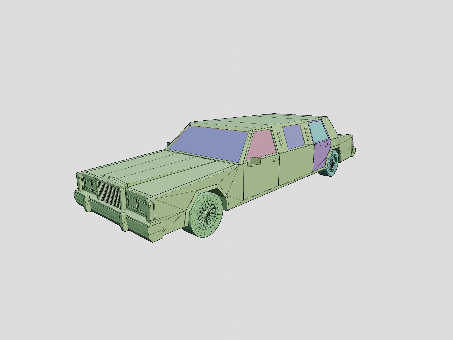 Stylized Cartoon Limousine 80s Low-poly 3D model_8