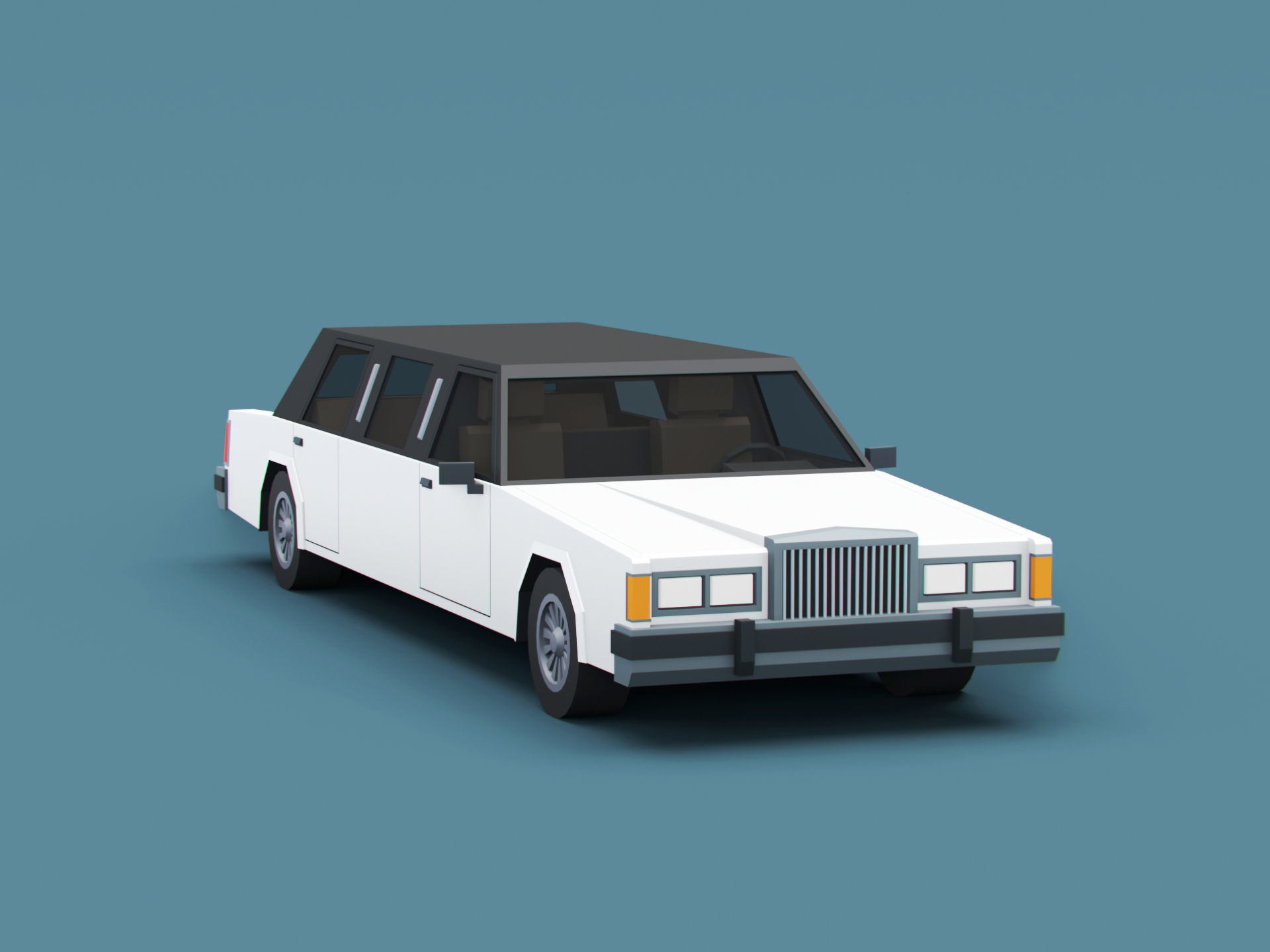Stylized Cartoon Limousine 80s Low-poly 3D model_6