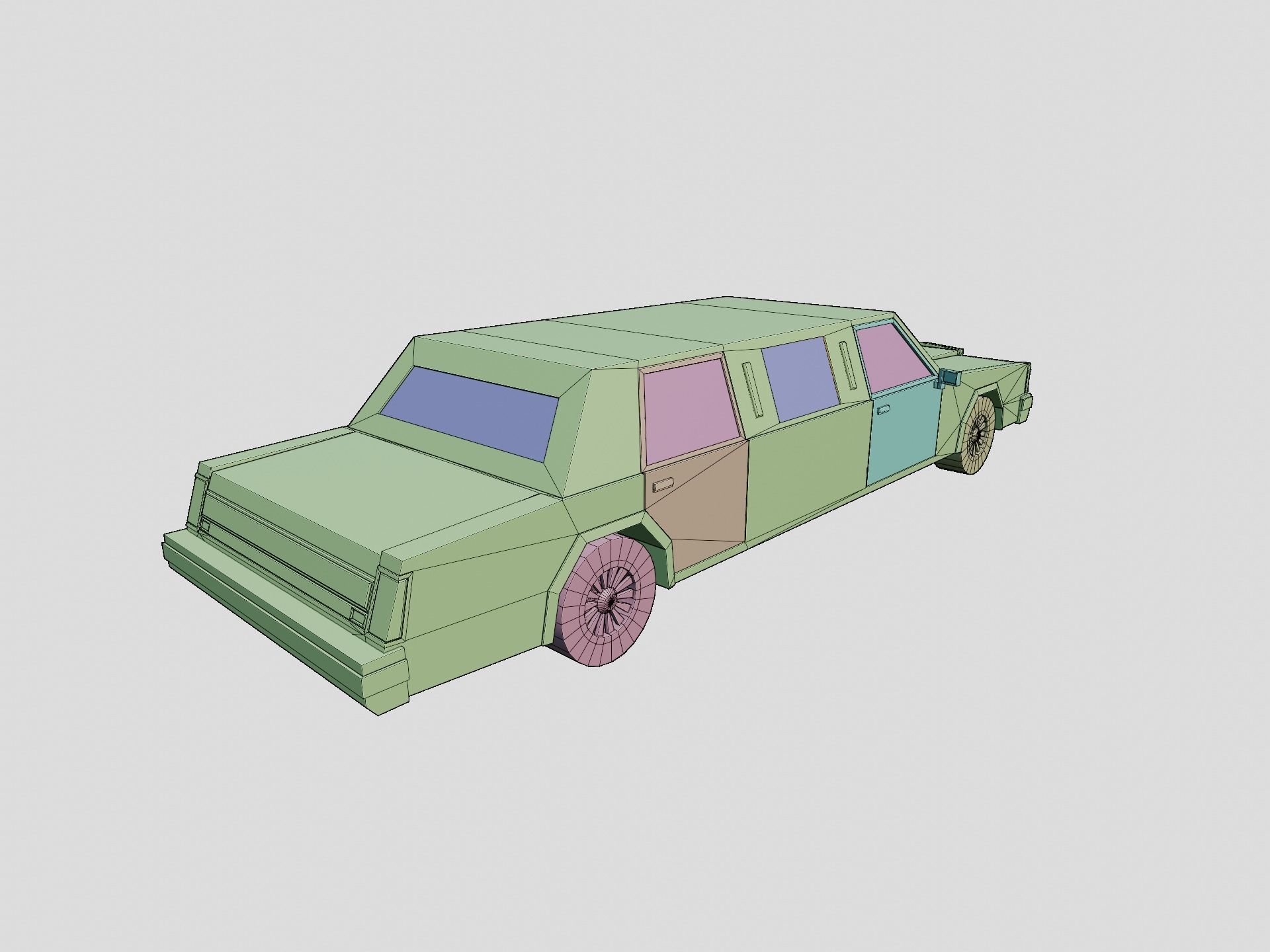 Stylized Cartoon Limousine 80s Low-poly 3D model_9
