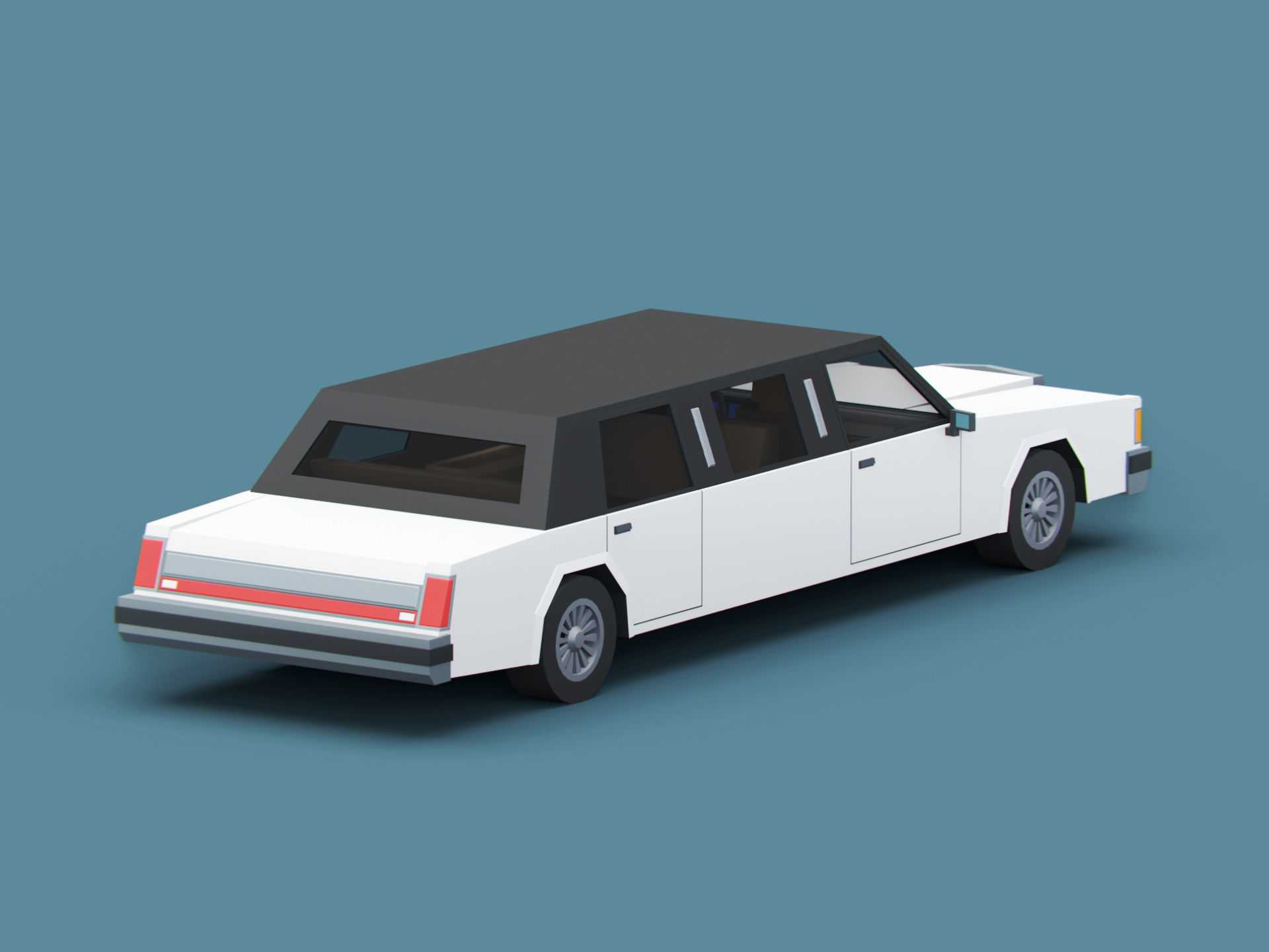 Stylized Cartoon Limousine 80s Low-poly 3D model_1