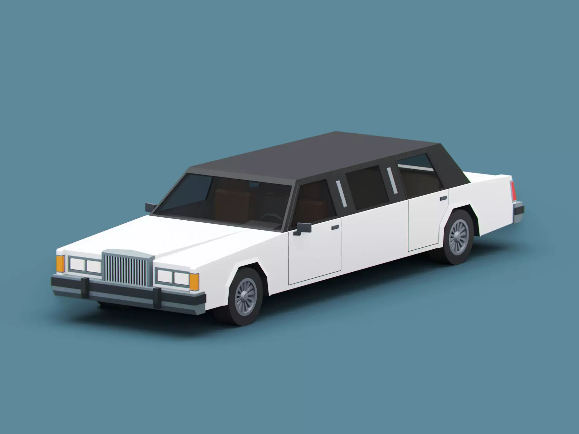 Stylized Cartoon Limousine 80s Low-poly 3D model_0