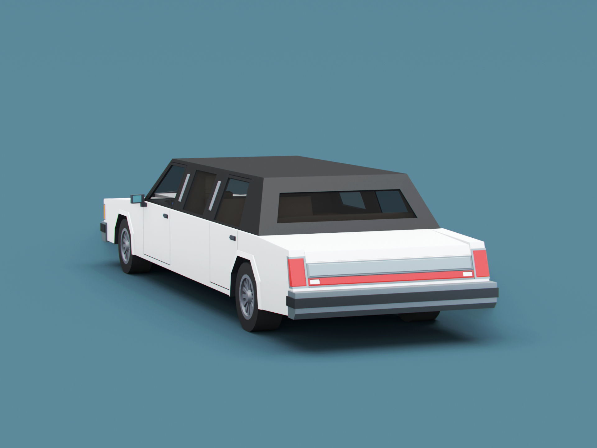 Stylized Cartoon Limousine 80s Low-poly 3D model_5