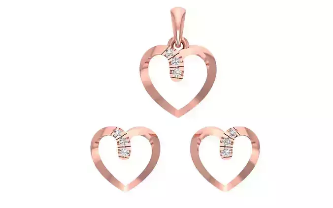 Heart Earrings Pendant Set 3dm STL OBJ FBX Renders Details