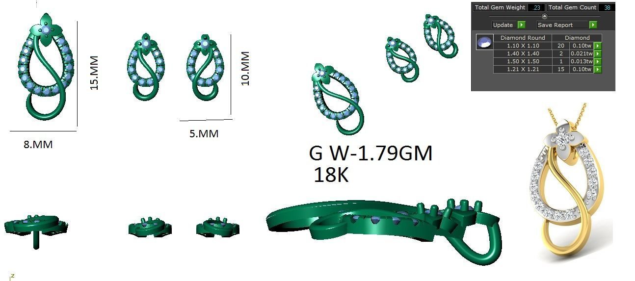 Earrings Pendant Set 3dm STL OBJ FBX Renders Details 3D print model_8