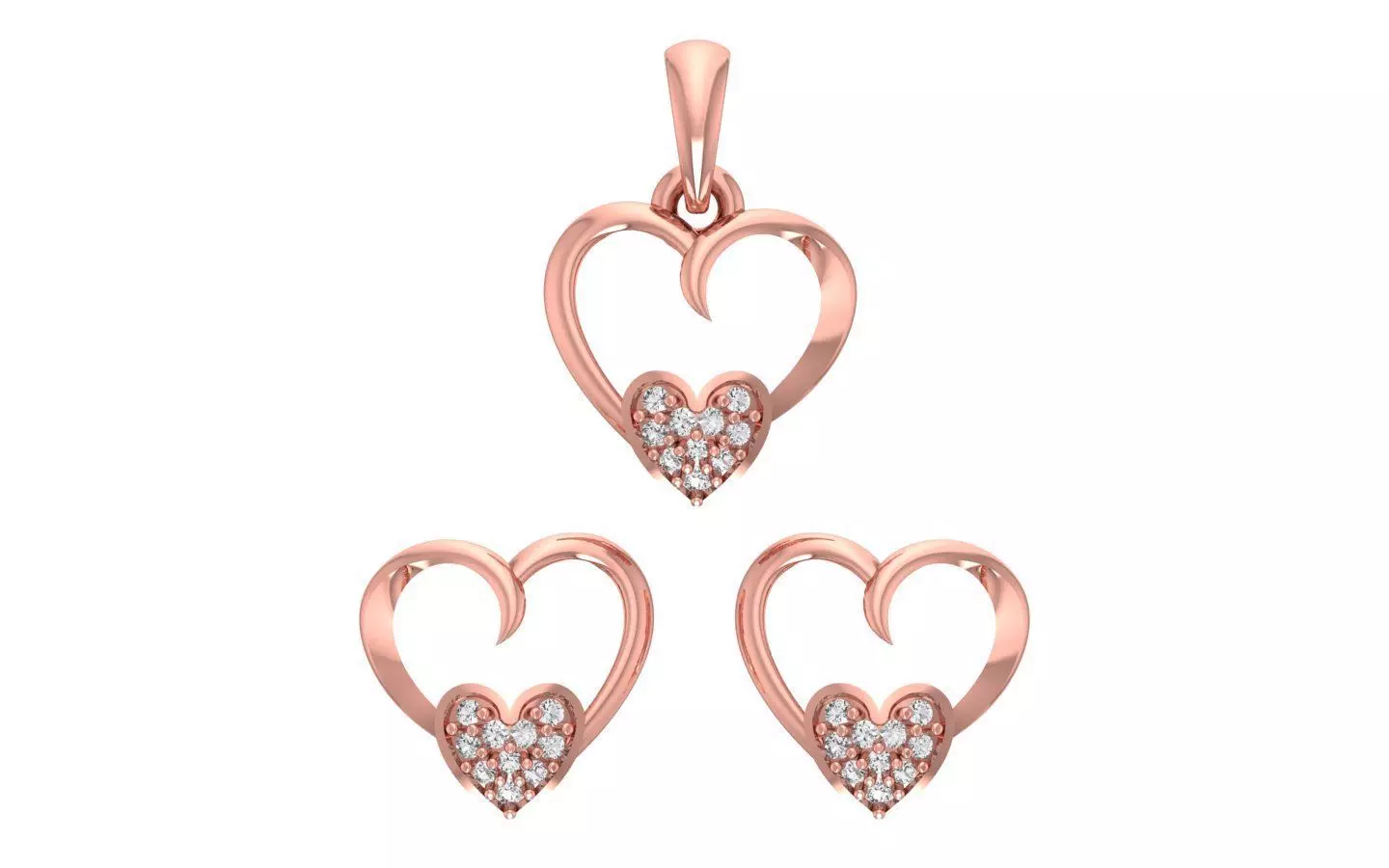 Heart Earrings Pendant Set 3dm STL OBJ FBX Renders Details 3D print model_0