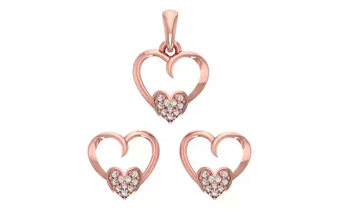Heart Earrings Pendant Set 3dm STL OBJ FBX Renders Details