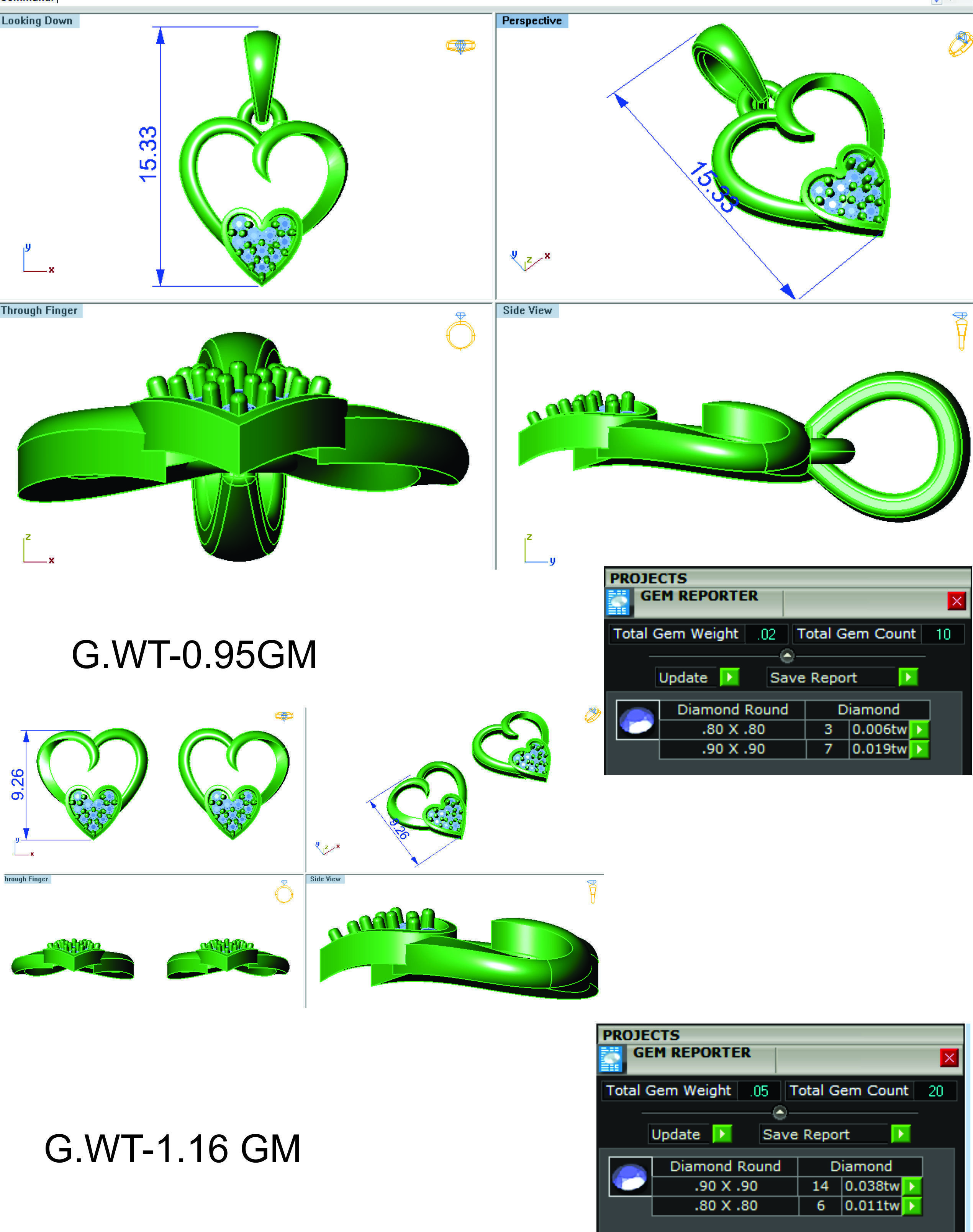 Heart Earrings Pendant Set 3dm STL OBJ FBX Renders Details 3D print model_8