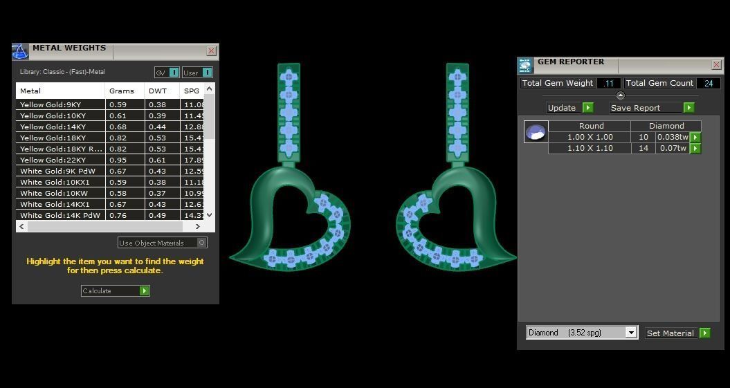 Heart Earrings Pendant Set 3dm STL OBJ FBX Renders Details 3D print model_6