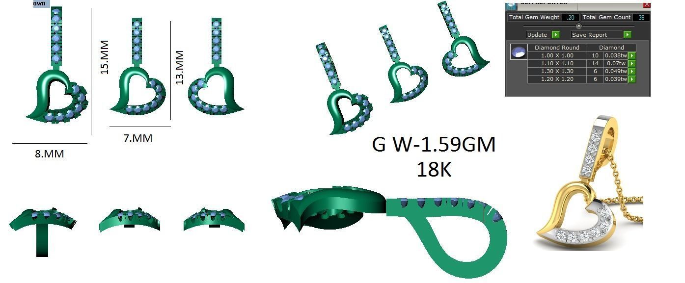 Heart Earrings Pendant Set 3dm STL OBJ FBX Renders Details 3D print model_8