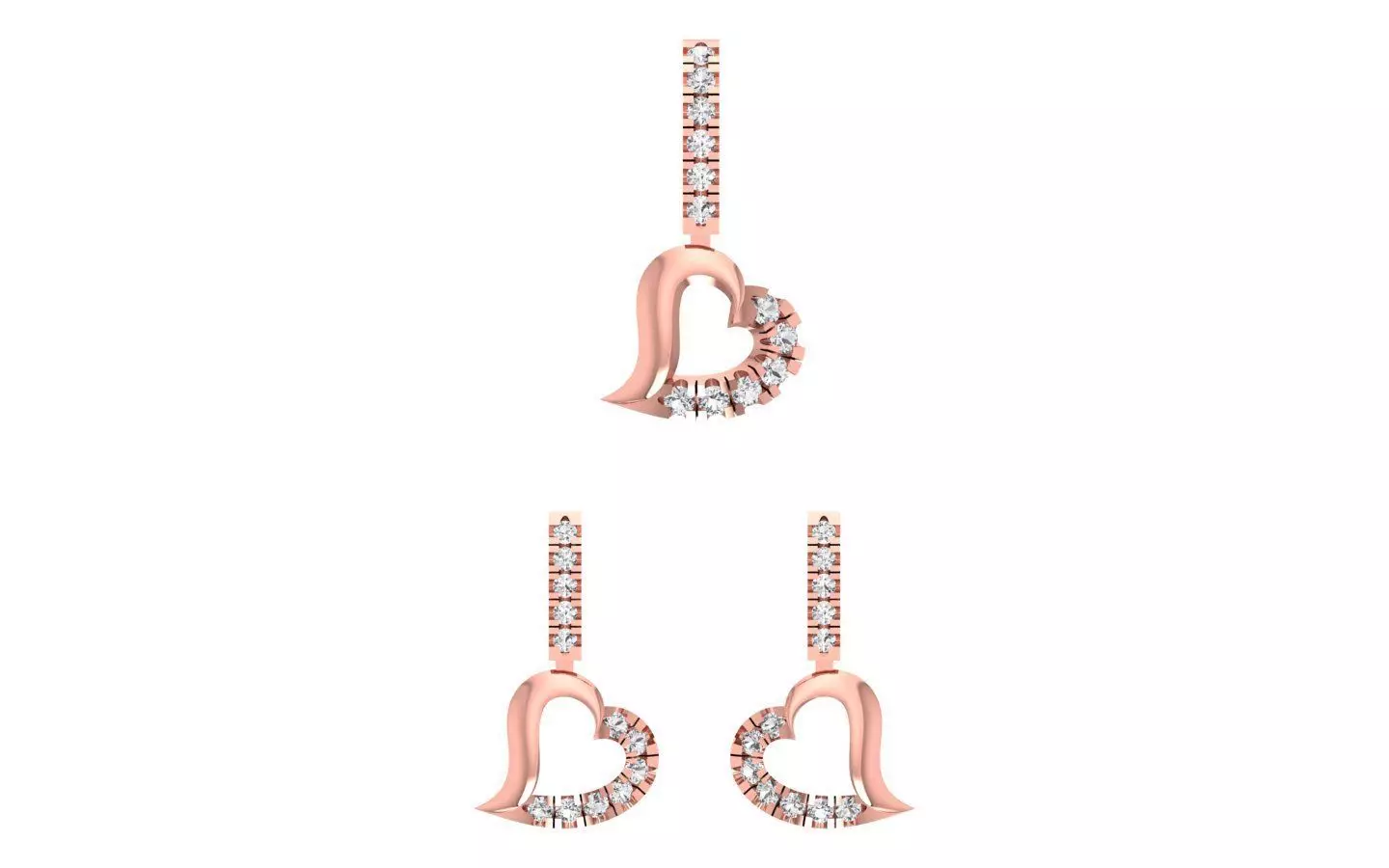 Heart Earrings Pendant Set 3dm STL OBJ FBX Renders Details 3D print model_0