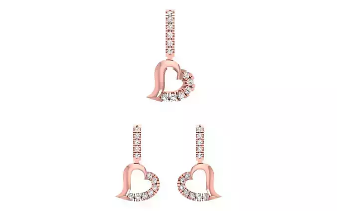 Heart Earrings Pendant Set 3dm STL OBJ FBX Renders Details