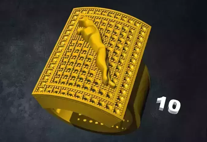jaguar gold ring with number 3D print model