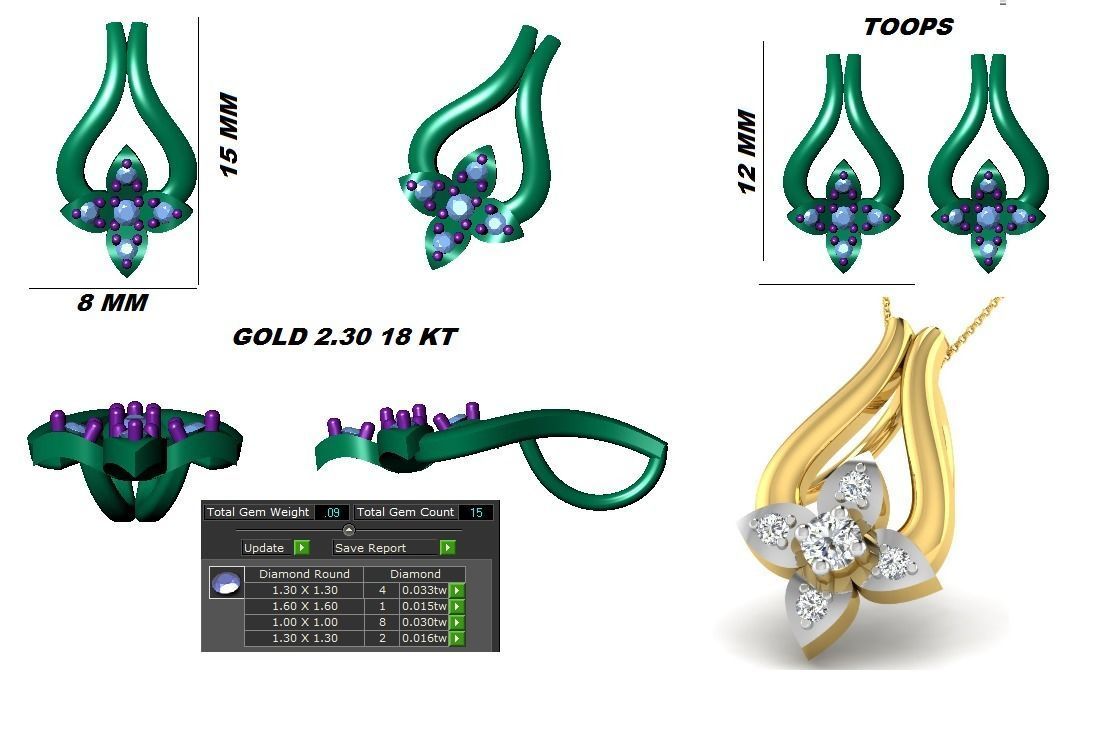 Earrings Pendant Set 3dm STL OBJ FBX Renders Details 3D print model_8