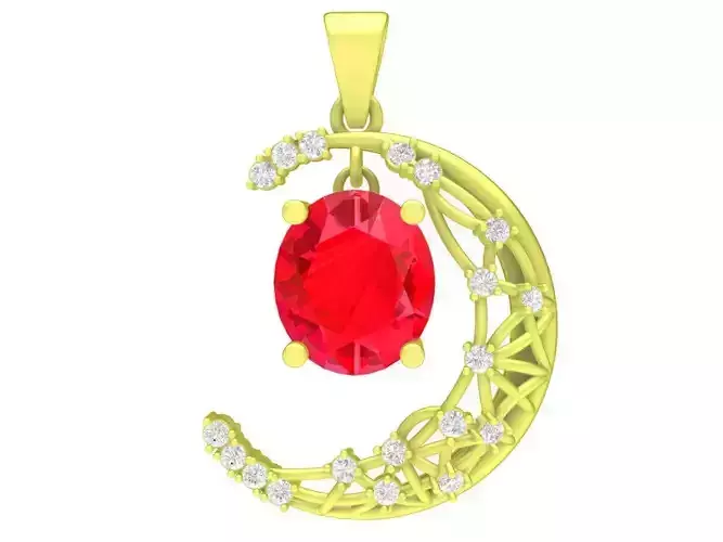 Elegant Crescent Moon Gemstone Pendant 3D Model 3925 3D print model