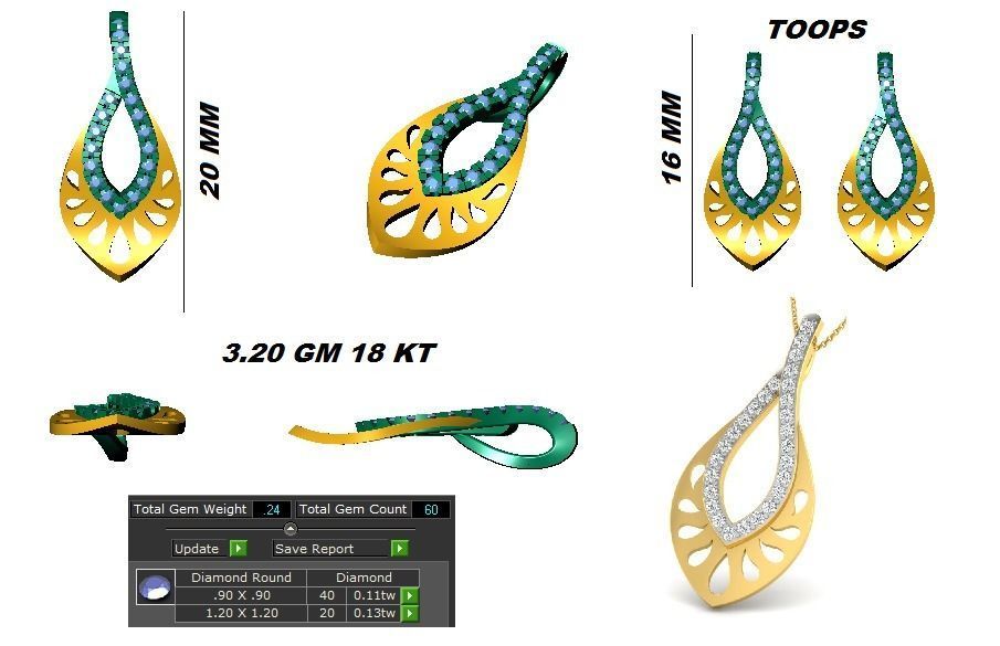 Earrings Pendant Set 3dm STL OBJ FBX Renders Details 3D print model_8