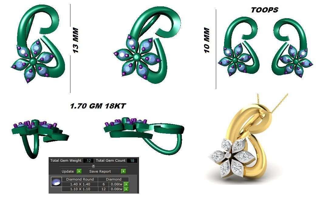 Earrings Pendant Set 3dm STL OBJ FBX Renders Details 3D print model_9