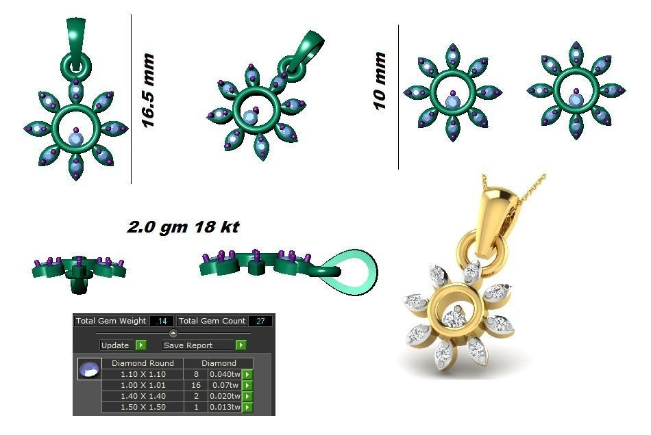 Earrings Pendant Set 3dm STL OBJ FBX Renders Details 3D print model_8