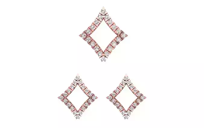 Square Earrings Pendant Set 3dm STL OBJ FBX Renders Details