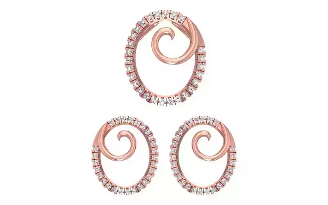 Oval Earrings Pendant Set 3dm STL OBJ FBX Renders Details