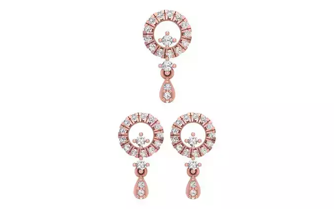 Stud Round Earrings Pendant Set 3dm STL OBJ FBX Renders Details