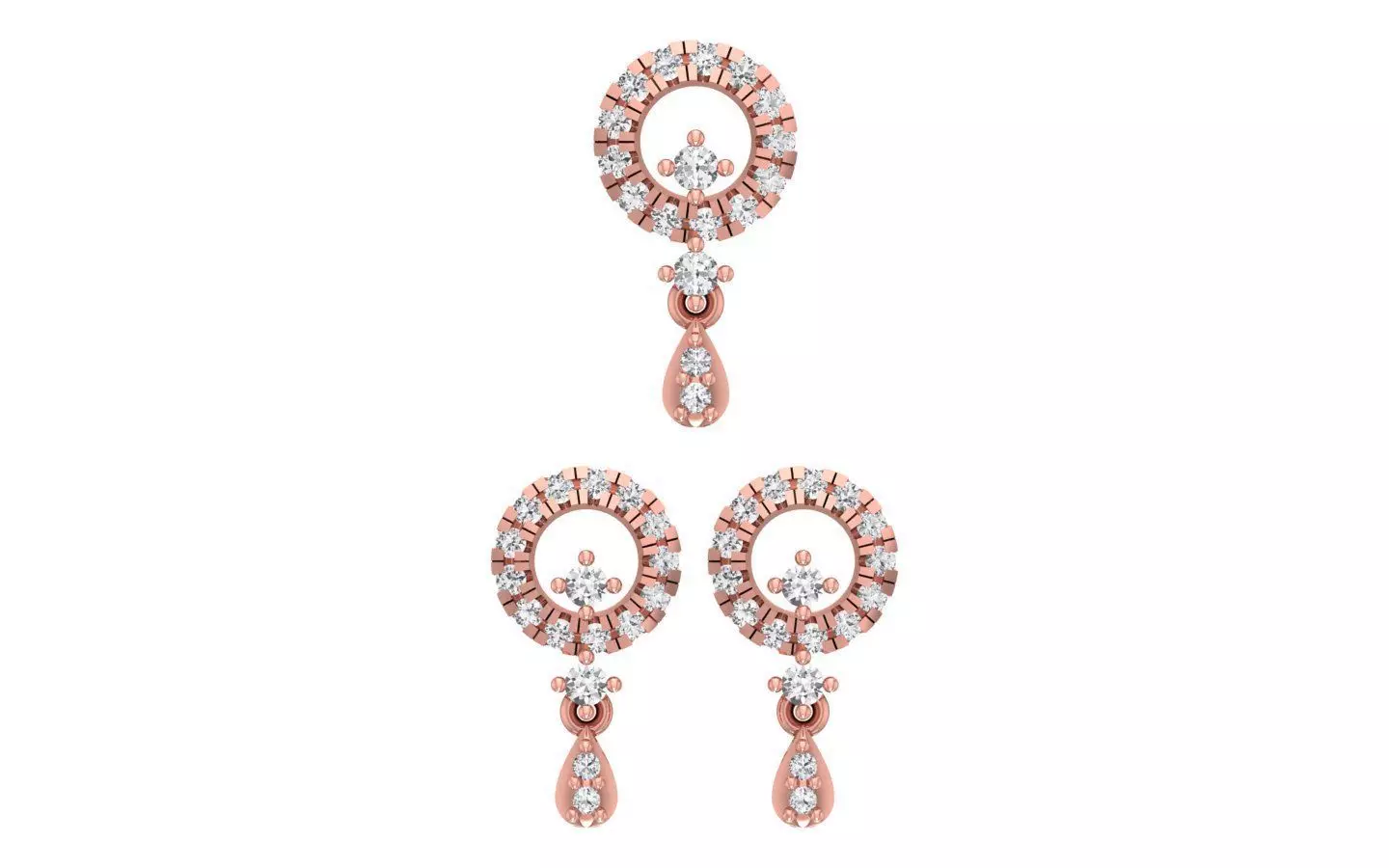 Stud Round Earrings Pendant Set 3dm STL OBJ FBX Renders Details 3D print model_0