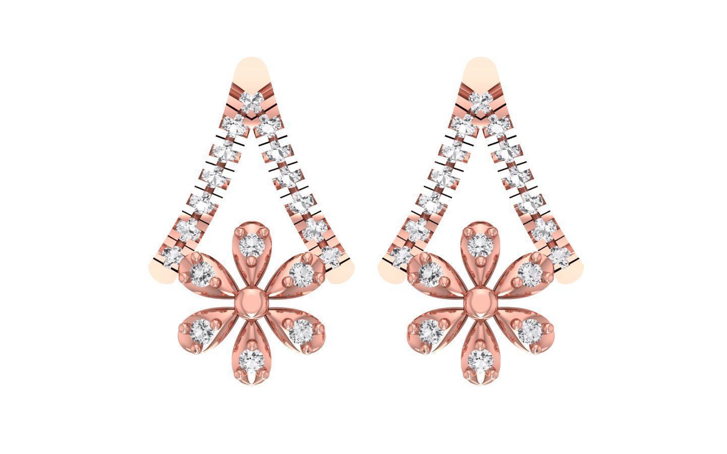 Flower Earrings Pendant Set 3dm STL OBJ FBX Renders Details 3D print model_1