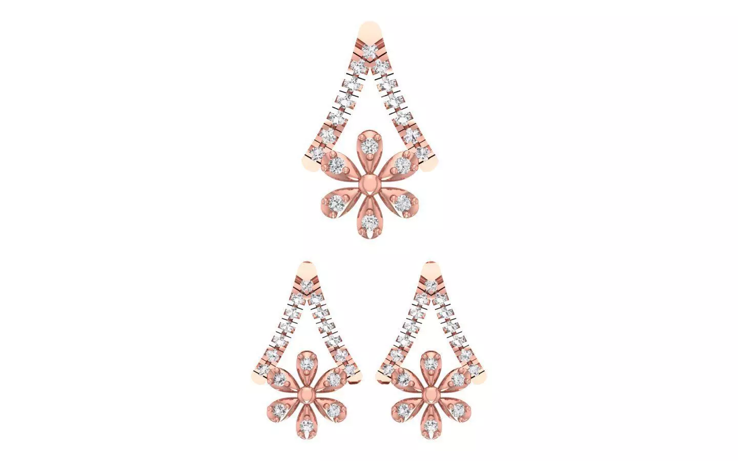 Flower Earrings Pendant Set 3dm STL OBJ FBX Renders Details 3D print model_0