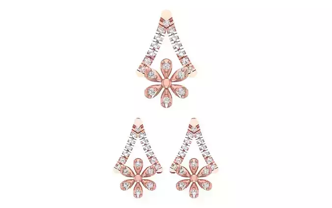 Flower Earrings Pendant Set 3dm STL OBJ FBX Renders Details