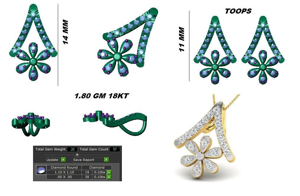 Flower Earrings Pendant Set 3dm STL OBJ FBX Renders Details 3D print model_7